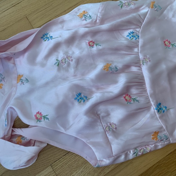 Topshop Floral Embroidery Halter Neck Pink Satin Midi Dress - Picture 3 of 3